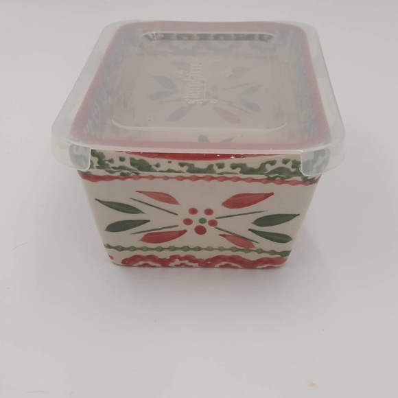 Temptations Mini 12 oz Stoneware Loaf Pan With Lid Lid Holiday Pattern - Picture 4 of 5